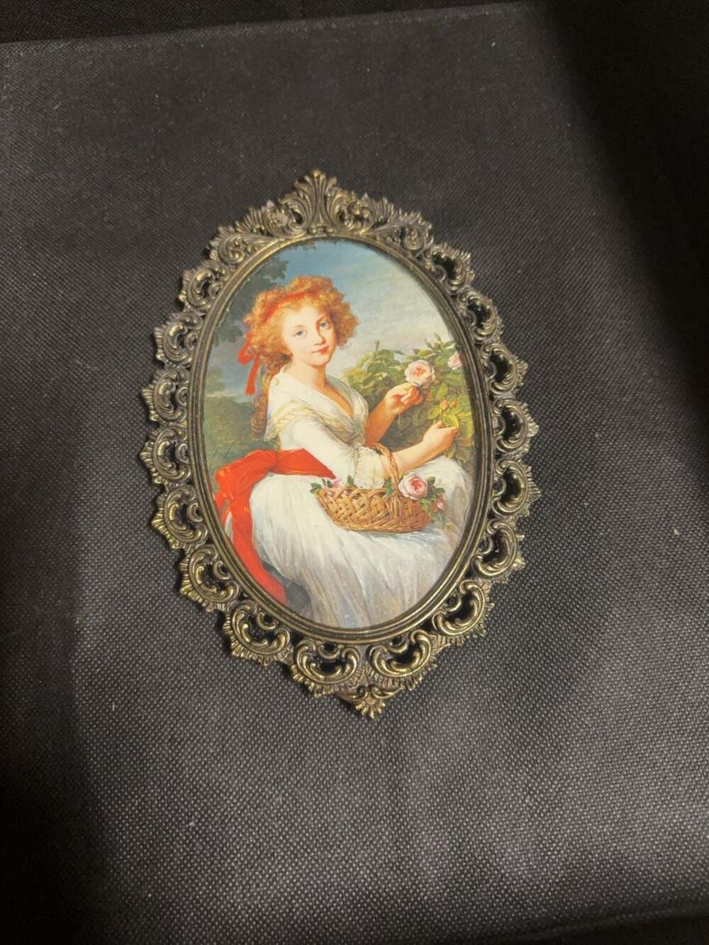 Vintage Italian Ornate Brass Oval Portrait Wall Plaque